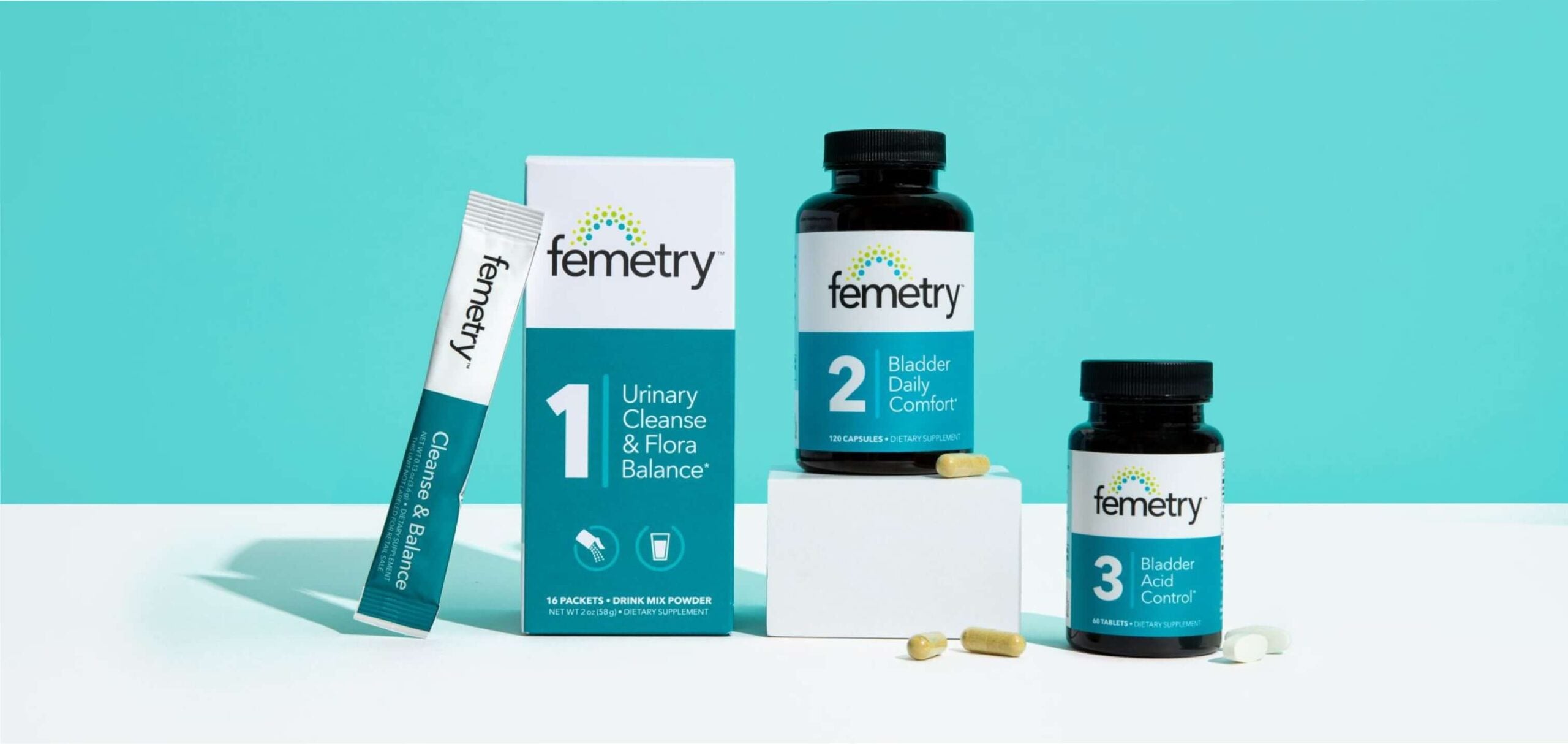 femetry bottles on a studio set