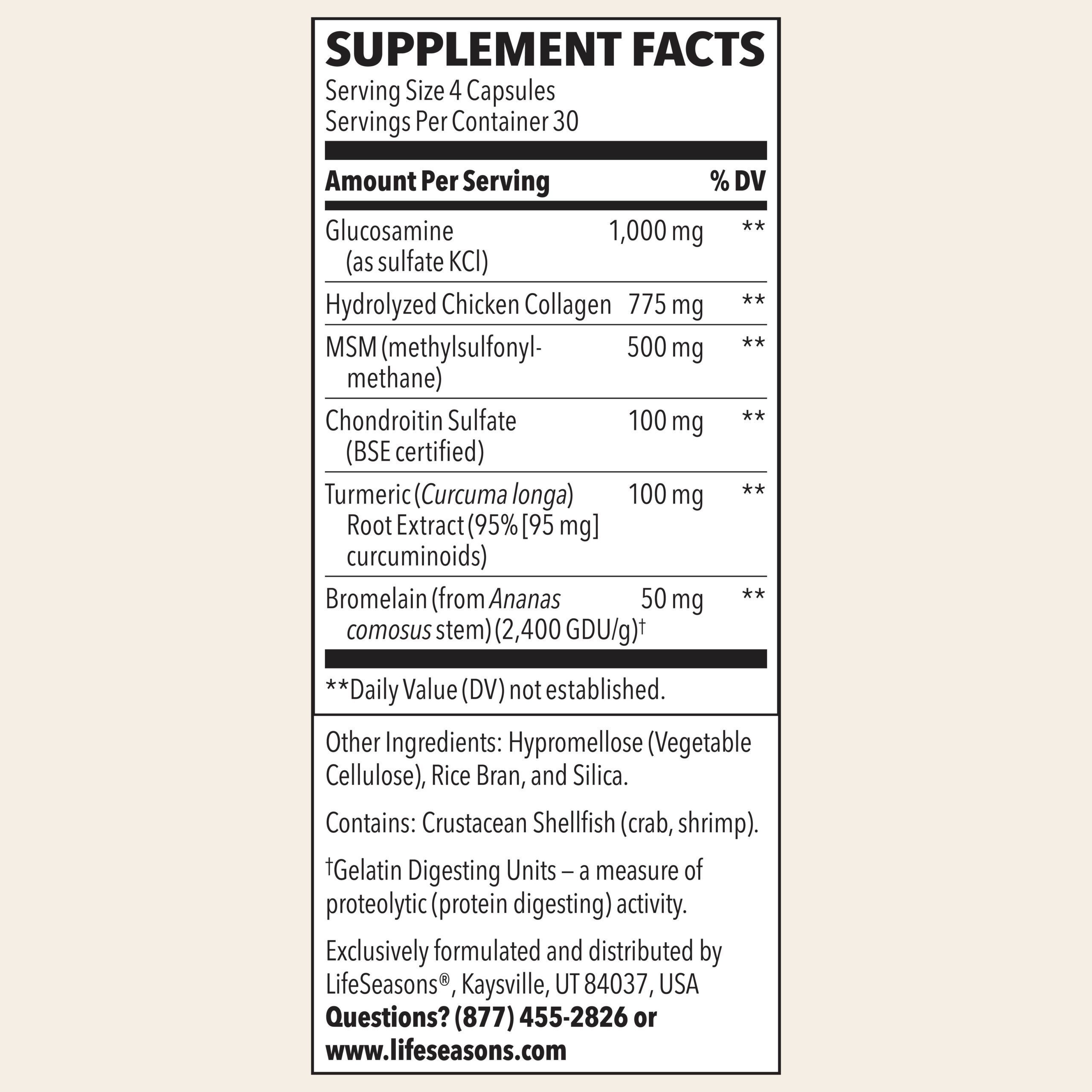 Mobili-T Joint Support Supplement Facts sheet